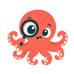 An octopus searching with a magnifying glass.